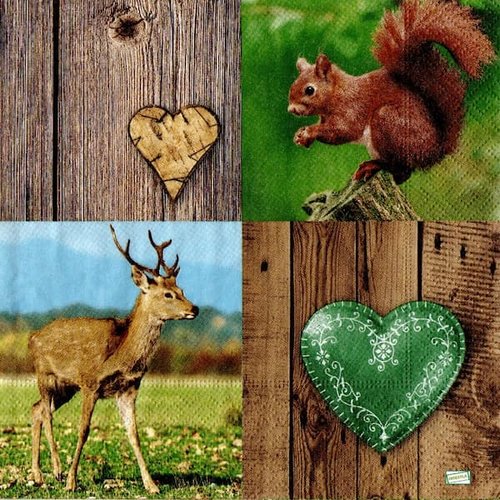 2 serviettes papier -animaux bois -107