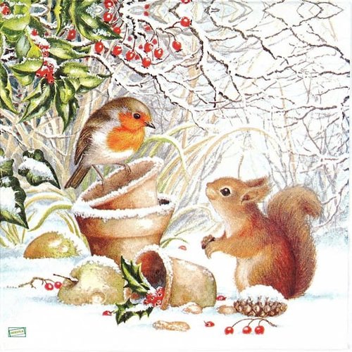2 serviettes papier -animaux bois -114