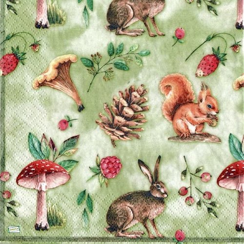 2 serviettes papier -animaux bois -131