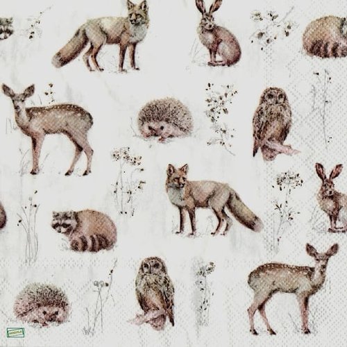 2 serviettes papier -animaux bois -134