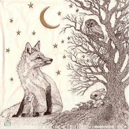 2 serviettes papier -animaux bois -146