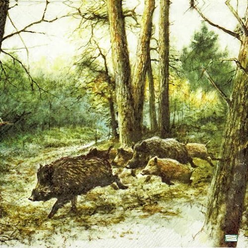 2 serviettes papier -animaux bois -150