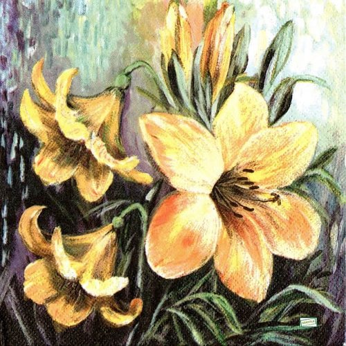 2 serviettes papier - orchidés lys -2