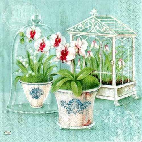 2 serviettes papier - orchidés lys -45