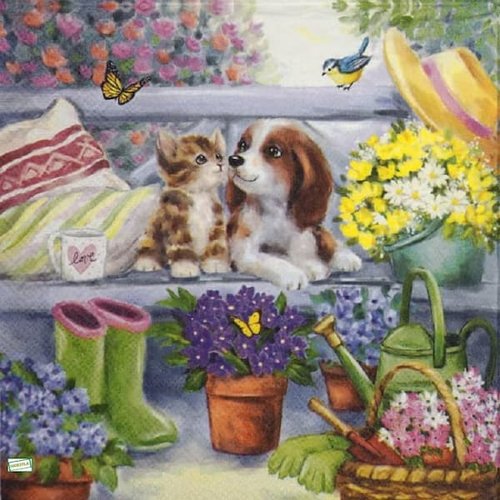 2 serviettes papier - chiens - 15