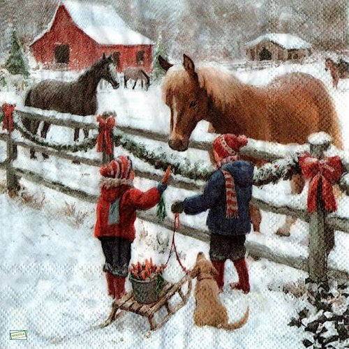 2 serviettes papier - les chevaux -22