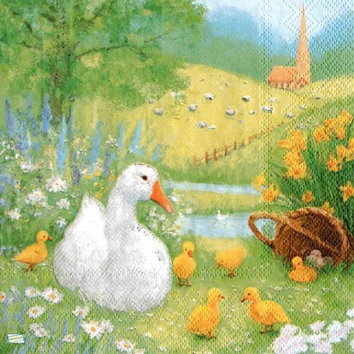 2 serviettes papier - oiseaux ferme -24