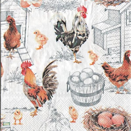 2 serviettes papier - oiseaux ferme -28
