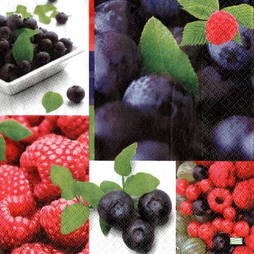 2 serviettes papier  - fruits rouge -13