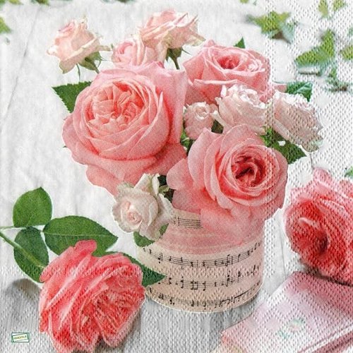 2 serviettes papier -roses pivoines-3