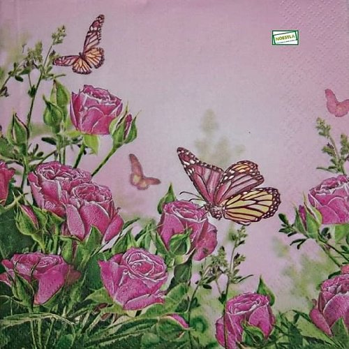 2 serviettes papier -roses pivoines-4