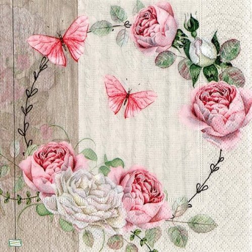 2 serviettes papier -roses pivoines-5