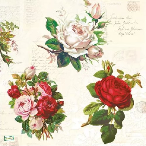 2 serviettes papier -roses pivoines-13