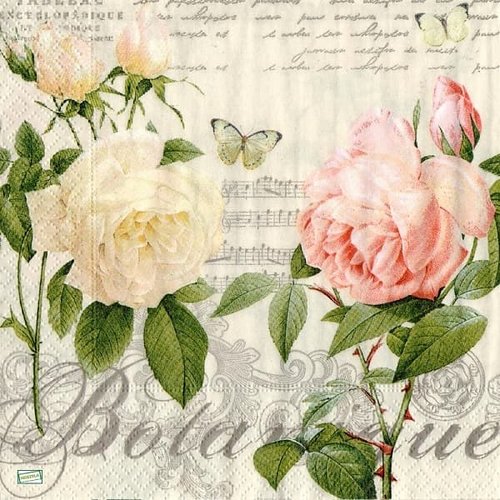 2 serviettes papier -roses pivoines-17