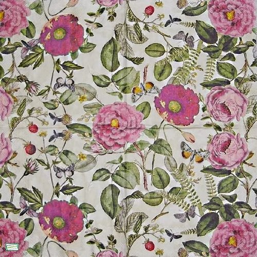 2 serviettes papier -roses pivoines-18