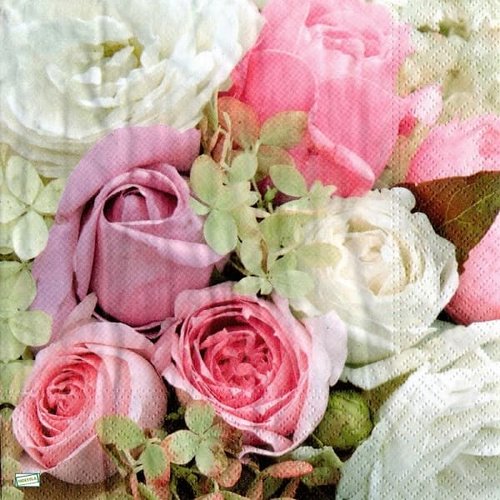2 serviettes papier -roses pivoines-19