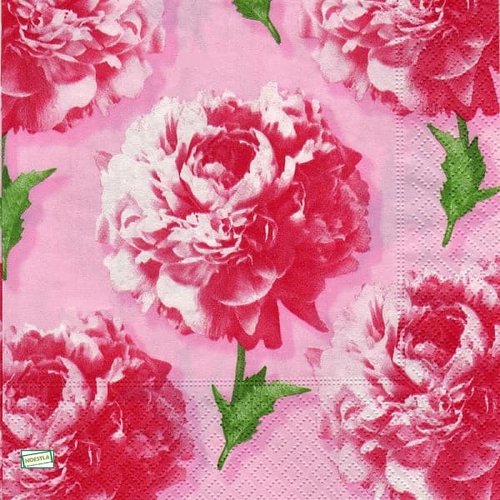 2 serviettes papier -roses pivoines-26