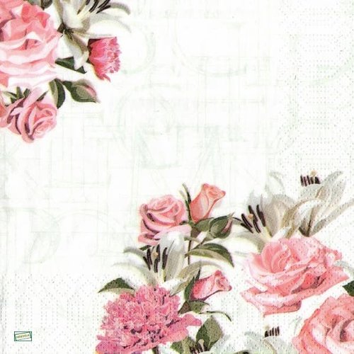 2 serviettes papier -roses pivoines-27