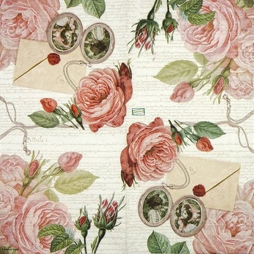 2 serviettes papier -roses pivoines-31