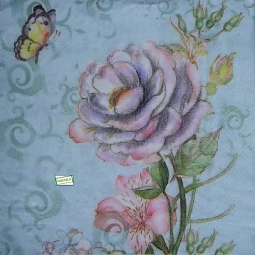 2 serviettes papier -roses pivoines-32