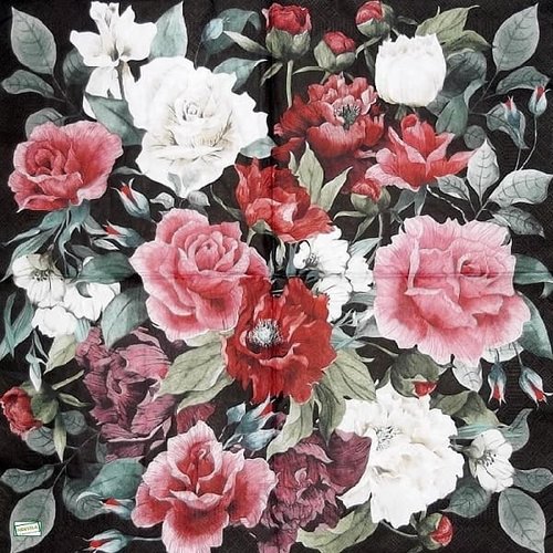 2 serviettes papier -roses pivoines-36