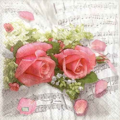 2 serviettes papier -roses pivoines-41