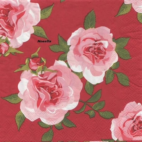 2 serviettes papier -roses pivoines-45
