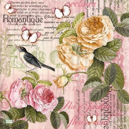 2 serviettes papier -roses pivoines-48