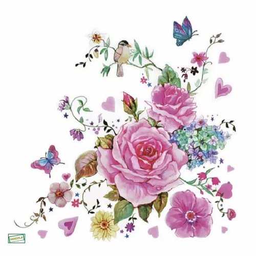 2 serviettes papier -roses pivoines-51