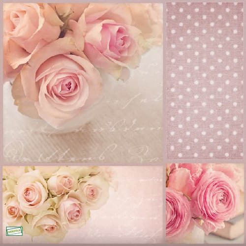 2 serviettes papier -roses pivoines-52