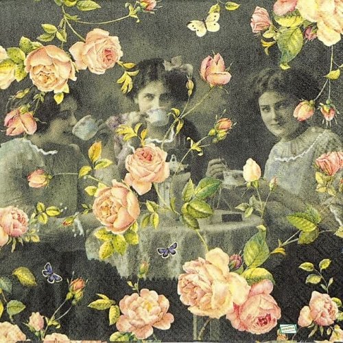 2 serviettes papier -roses pivoines-62