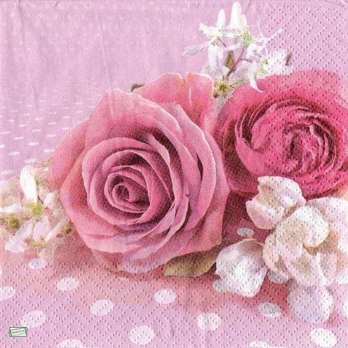 2 serviettes papier -roses pivoines-64