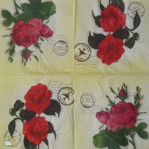 2 serviettes papier -roses pivoines-69