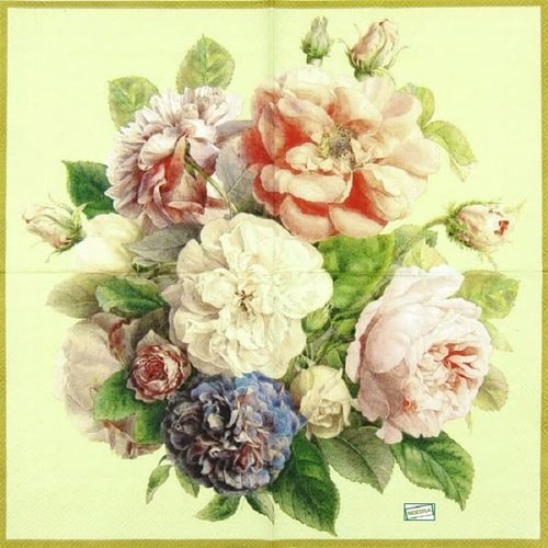 2 serviettes papier -roses pivoines-70