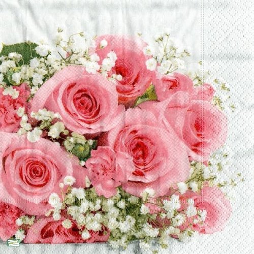 2 serviettes papier -roses pivoines-77