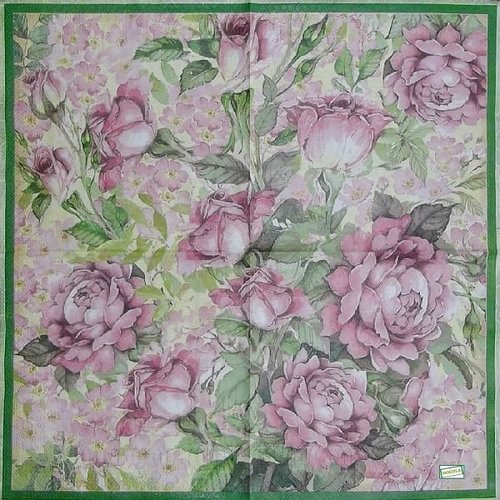 2 serviettes papier -roses pivoines-83