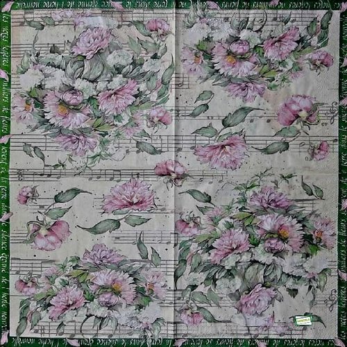 2 serviettes papier -roses pivoines-86