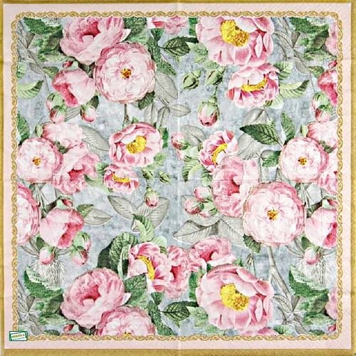 2 serviettes papier -roses pivoines-90