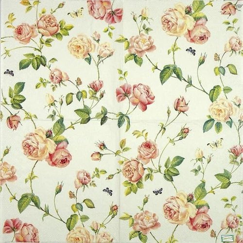 2 serviettes papier -roses pivoines-102