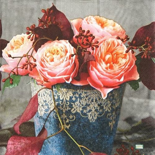 2 serviettes papier -roses pivoines-104