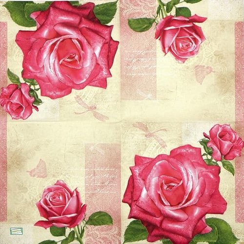 2 serviettes papier -roses pivoines-116