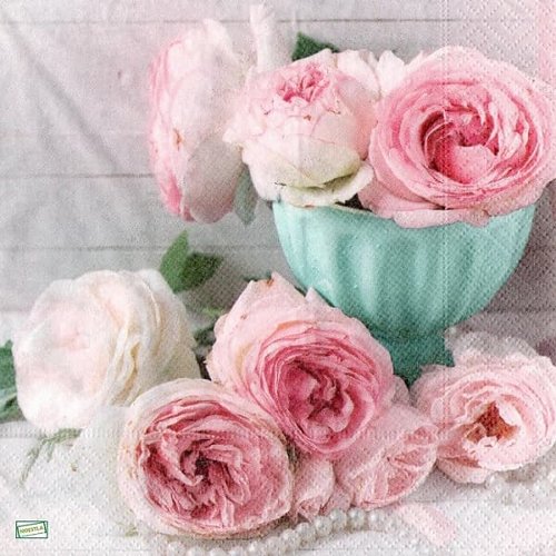 2 serviettes papier -roses pivoines-123