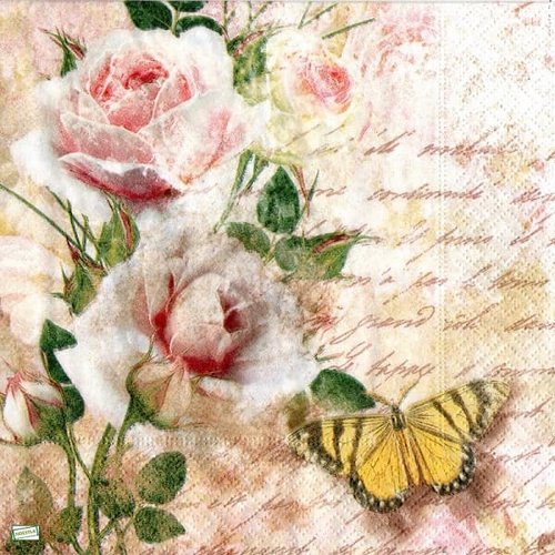 2 serviettes papier -roses pivoines-128