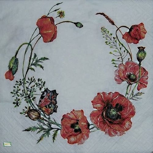 2 serviettes papier - coquelicots lavande -23