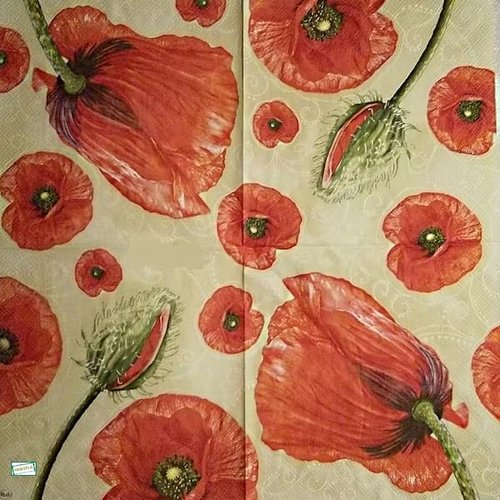 2 serviettes papier - coquelicots lavande -26