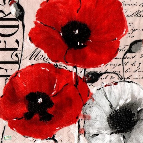 2 serviettes papier- coquelicots lavande -28