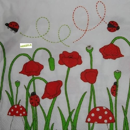 2 serviettes papier - coquelicots lavande -34