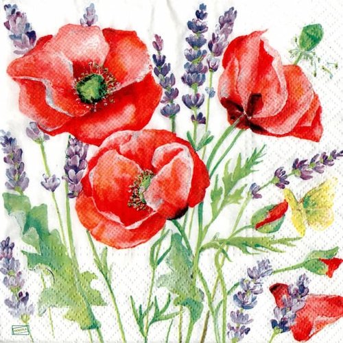 2 serviettes papier - coquelicots lavande -41