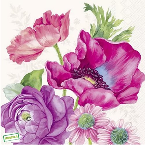 2 serviettes papier - coquelicots lavande -52