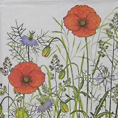 2 serviettes papier - coquelicots lavande -58